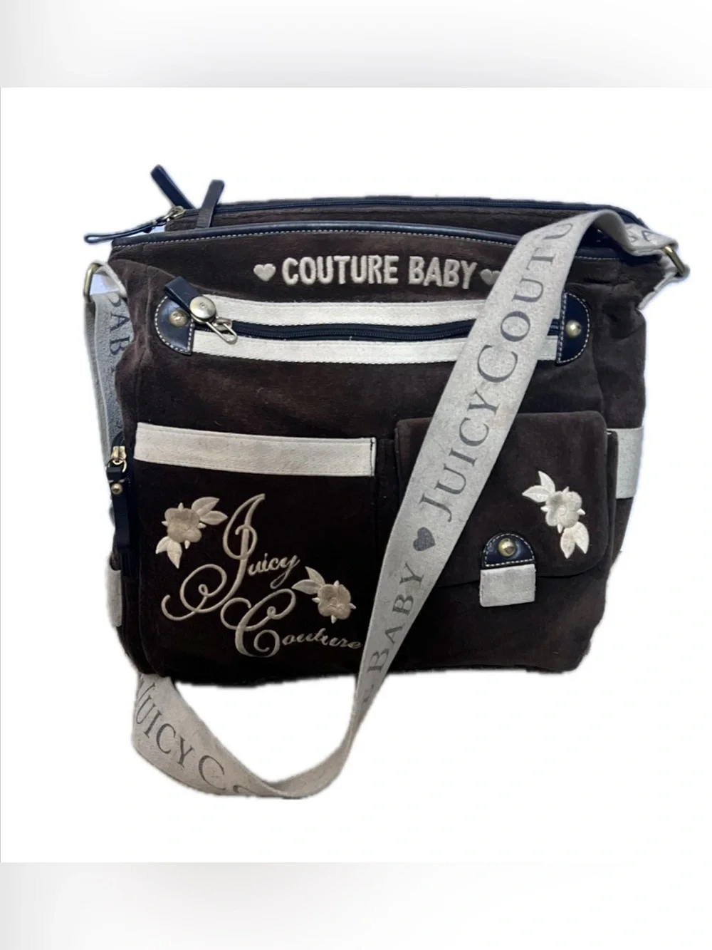 Juicy Couture Brown Suede Baby Crossbody Bag with Cream Accents